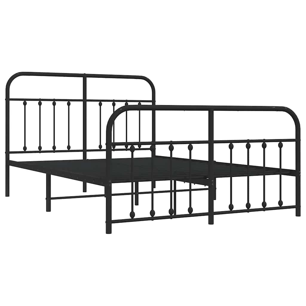 vidaXL Metalowa rama łóżka z wezgłowiem i zanóżkiem, czarna, 135x190cm