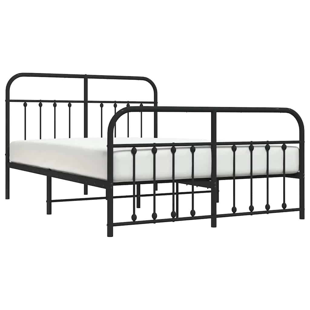 vidaXL Metalowa rama łóżka z wezgłowiem i zanóżkiem, czarna, 135x190cm