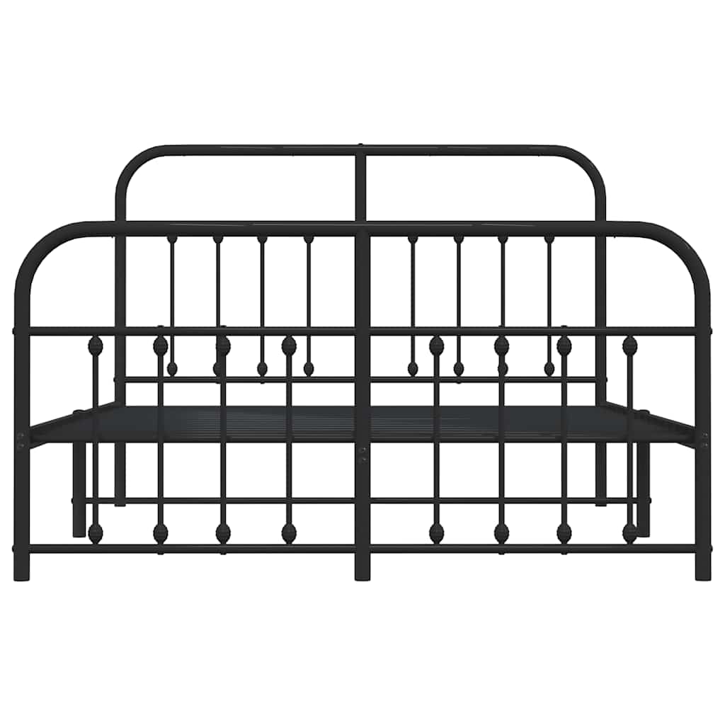 vidaXL Metalowa rama łóżka z wezgłowiem i zanóżkiem, czarna, 135x190cm