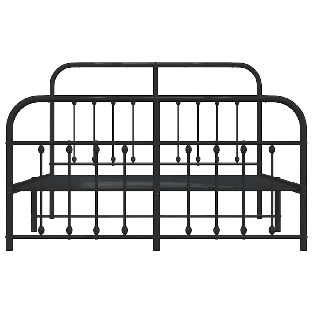 vidaXL Metalowa rama łóżka z wezgłowiem i zanóżkiem, czarna, 150x200cm