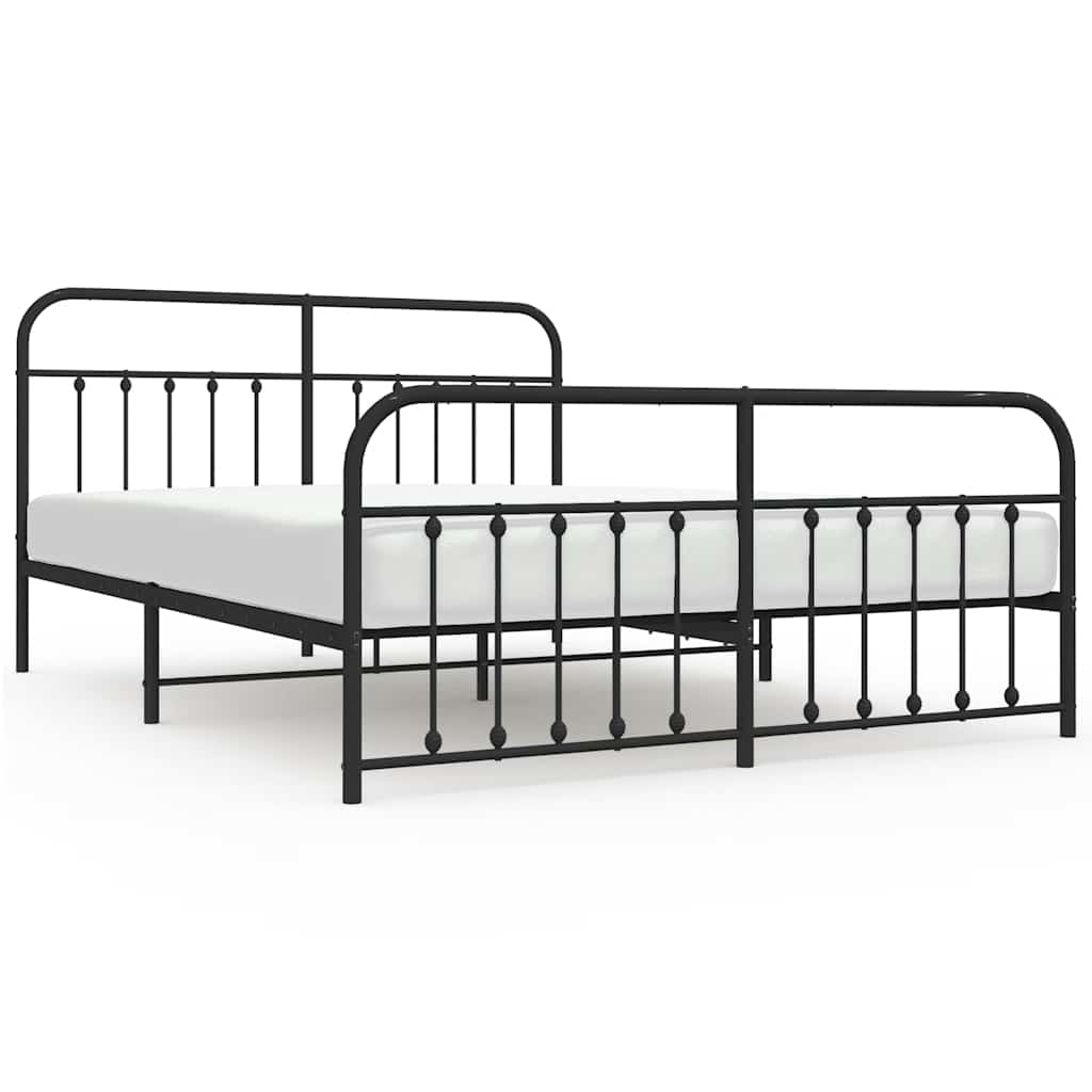vidaXL Metalowa rama łóżka z wezgłowiem i zanóżkiem, czarna, 183x213cm