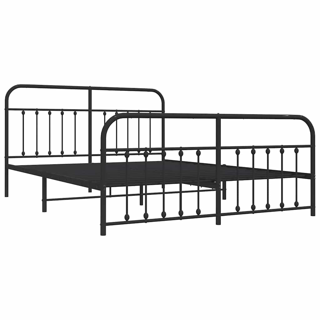 vidaXL Metalowa rama łóżka z wezgłowiem i zanóżkiem, czarna, 183x213cm