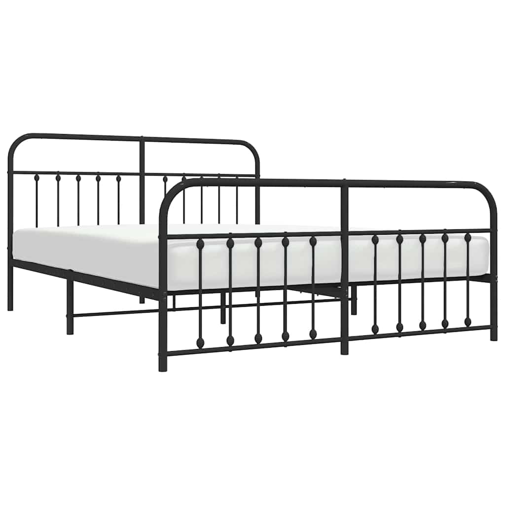 vidaXL Metalowa rama łóżka z wezgłowiem i zanóżkiem, czarna, 183x213cm