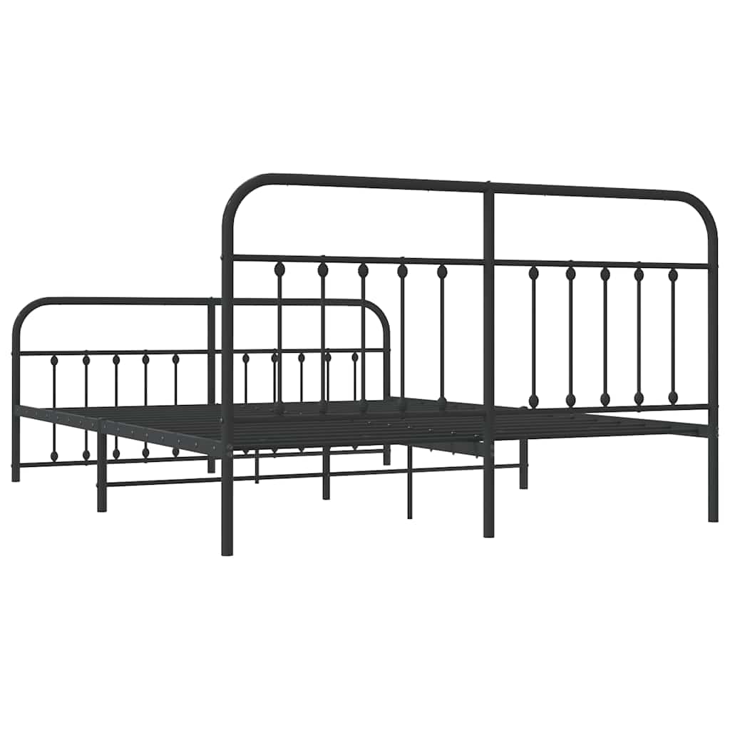 vidaXL Metalowa rama łóżka z wezgłowiem i zanóżkiem, czarna, 183x213cm