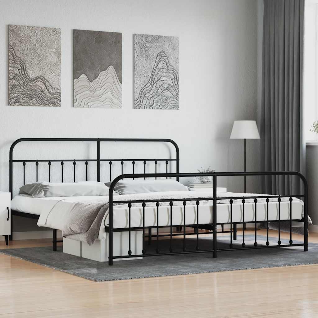 vidaXL Metalowa rama łóżka z wezgłowiem i zanóżkiem, czarna, 200x200cm