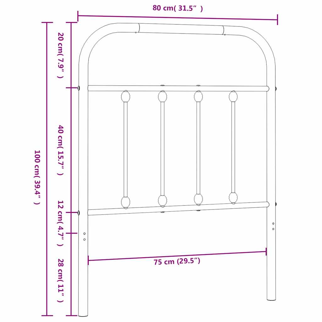 vidaXL Metalowe wymienne wezgłowie, czarne, 75 cm