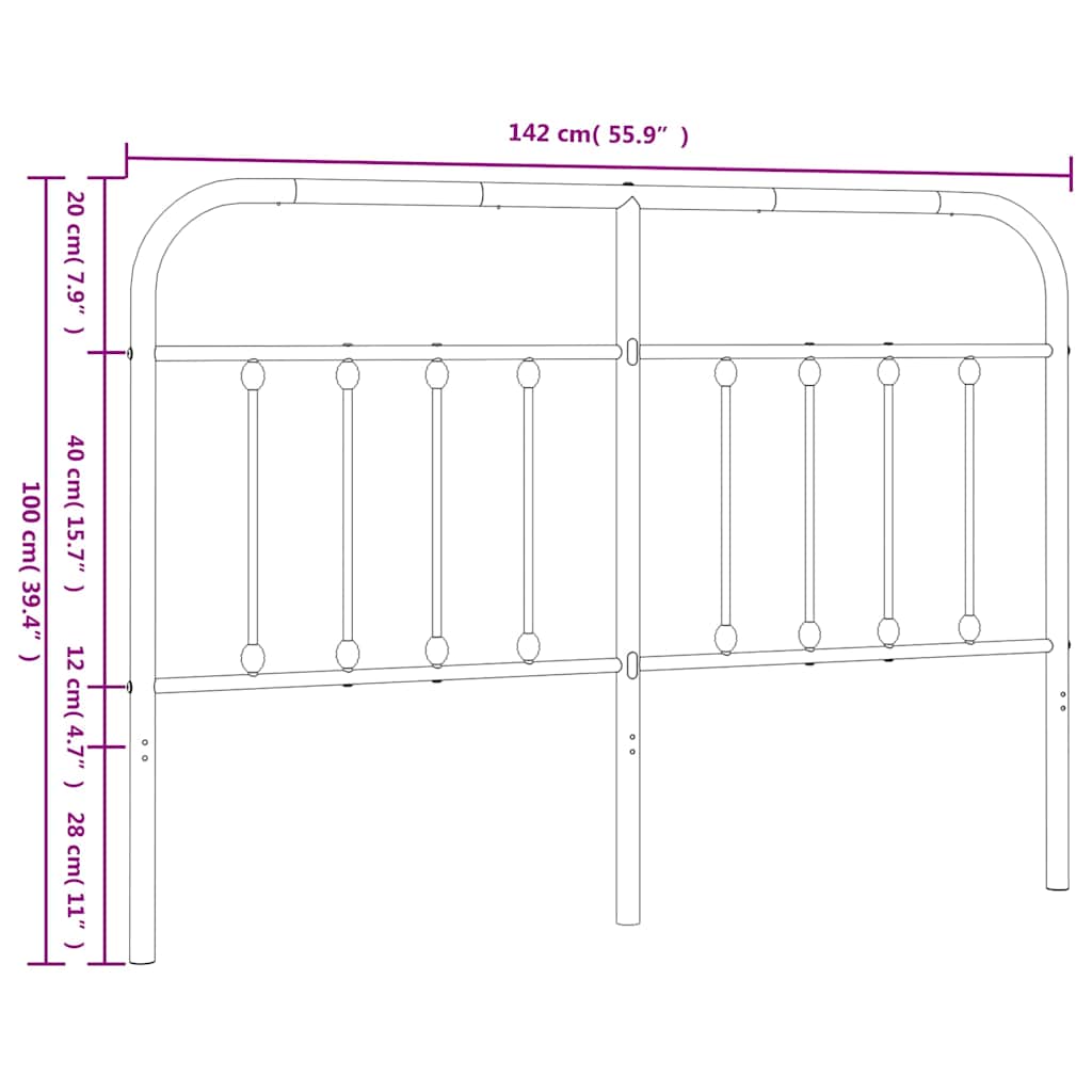 vidaXL Metalowe wymienne wezgłowie, czarne, 135 cm