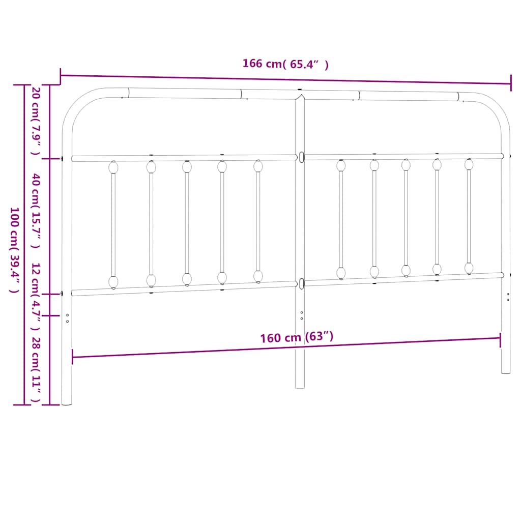 vidaXL Metalowe wymienne wezgłowie, czarne, 160 cm