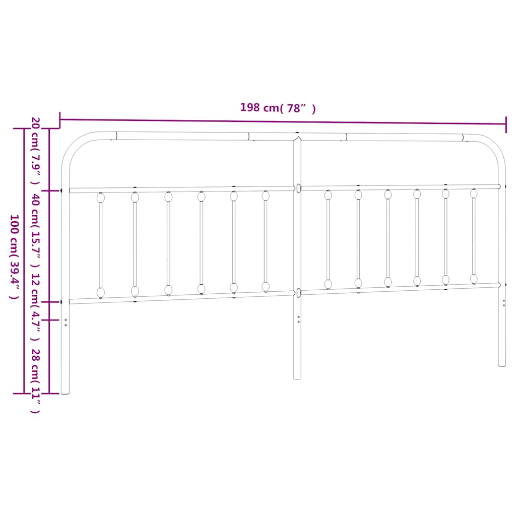 vidaXL Metalowe wymienne wezgłowie, czarne, 193 cm