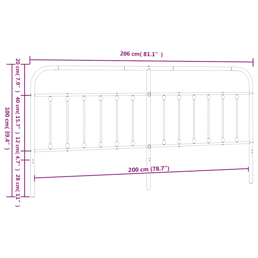 vidaXL Metalowe wymienne wezgłowie, czarne, 200 cm
