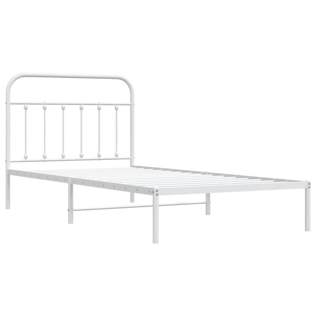 vidaXL Metalowa rama łóżka z wezgłowiem, biała, 100x200 cm