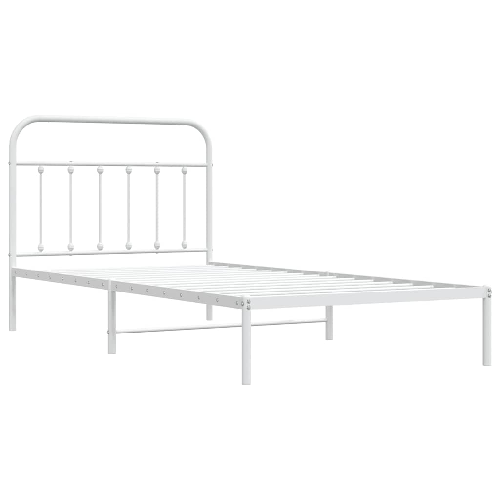 vidaXL Metalowa rama łóżka z wezgłowiem, biała, 107x203 cm