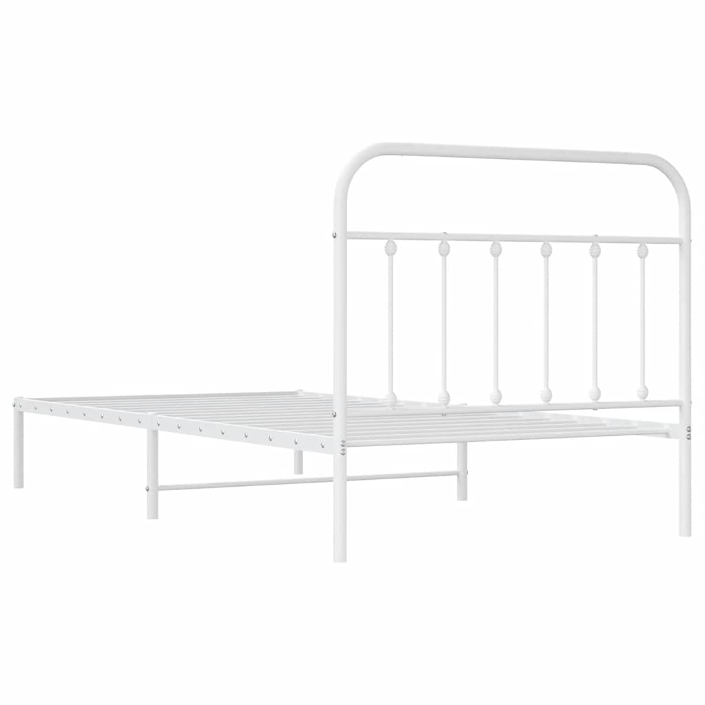 vidaXL Metalowa rama łóżka z wezgłowiem, biała, 107x203 cm