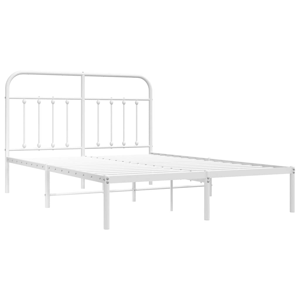 vidaXL Metalowa rama łóżka z wezgłowiem, biała, 135x190 cm