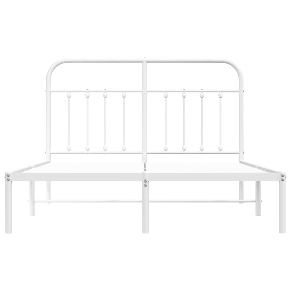 vidaXL Metalowa rama łóżka z wezgłowiem, biała, 135x190 cm