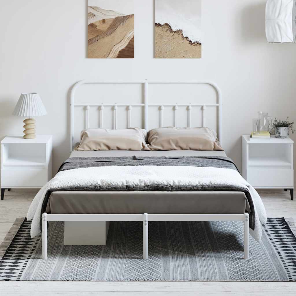 vidaXL Metalowa rama łóżka z wezgłowiem, biała, 150x200 cm