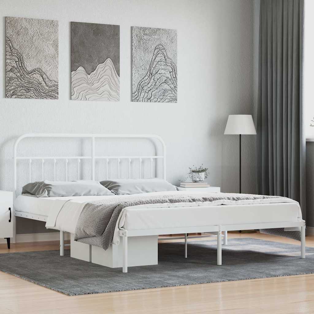 vidaXL Metalowa rama łóżka z wezgłowiem, biała, 180x200 cm