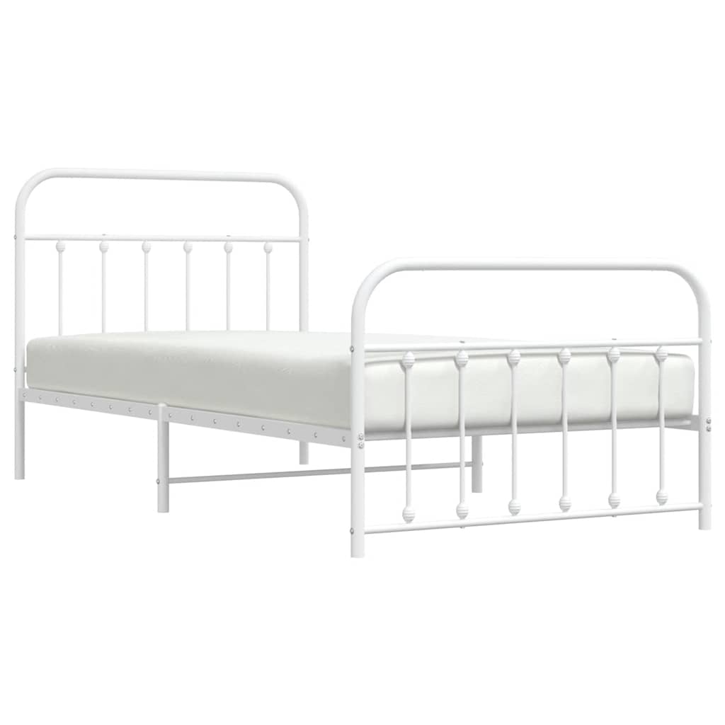 vidaXL Metalowa rama łóżka z wezgłowiem i zanóżkiem, biała, 100x200 cm