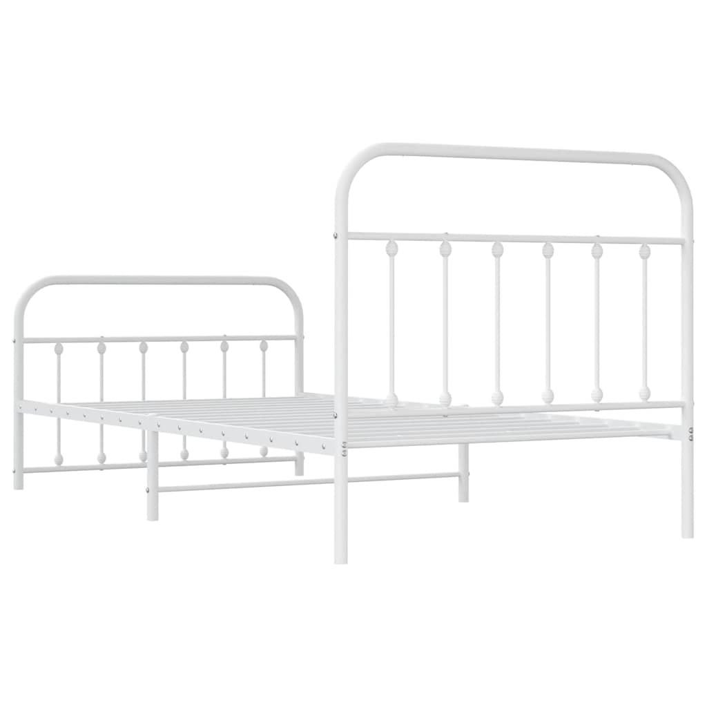 vidaXL Metalowa rama łóżka z wezgłowiem i zanóżkiem, biała, 100x200 cm