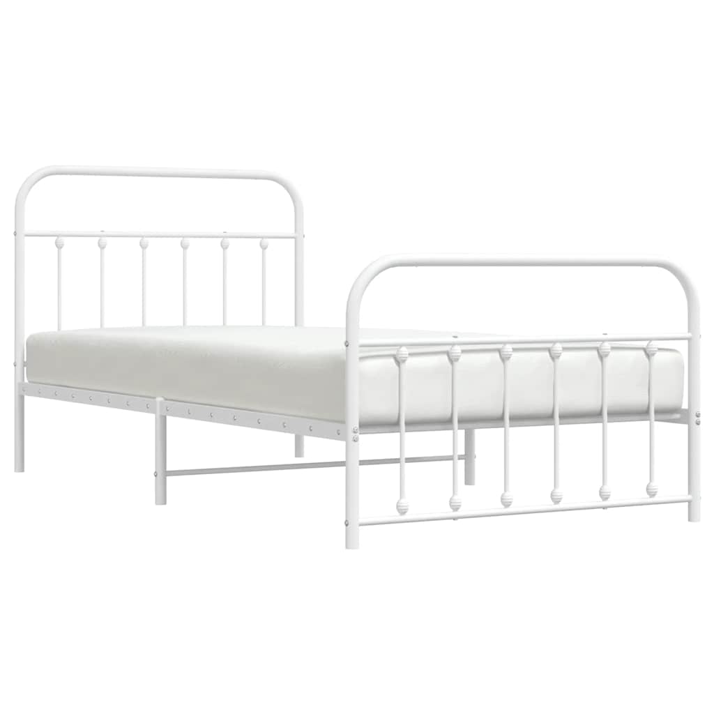 vidaXL Metalowa rama łóżka z wezgłowiem i zanóżkiem, biała, 107x203 cm