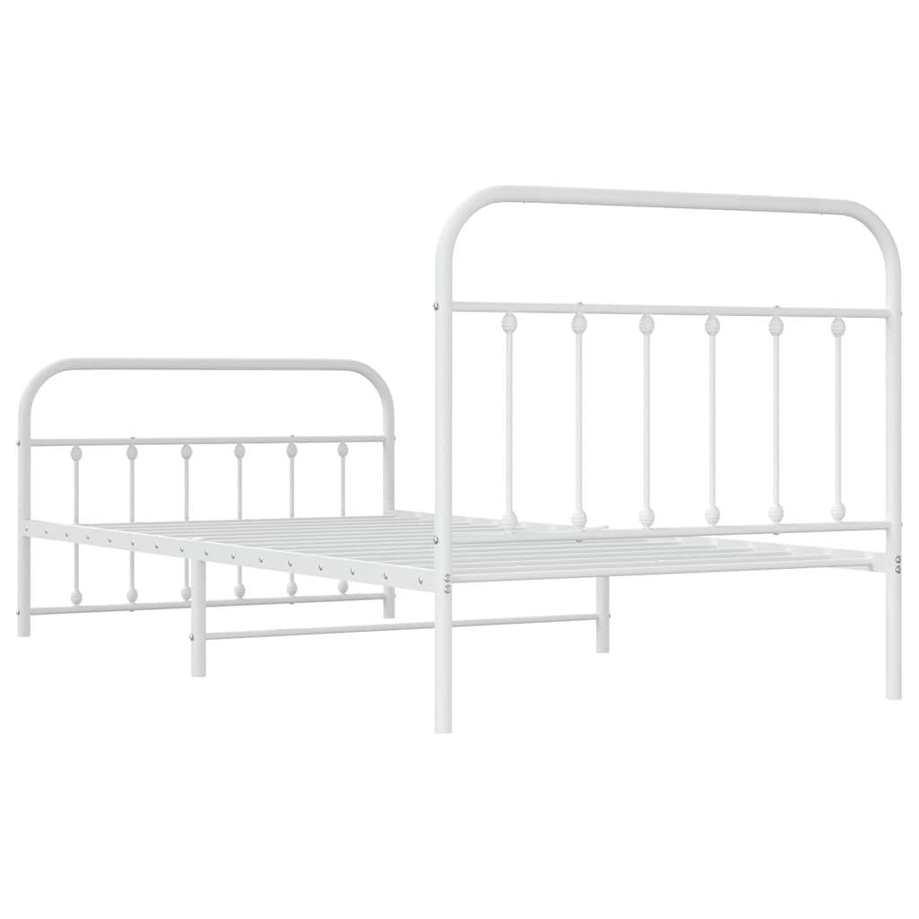 vidaXL Metalowa rama łóżka z wezgłowiem i zanóżkiem, biała, 107x203 cm