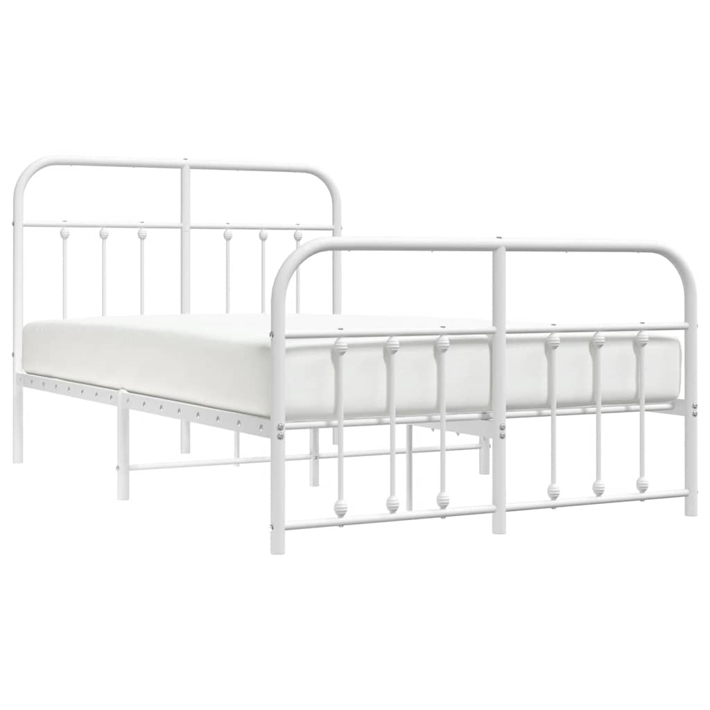 vidaXL Metalowa rama łóżka z wezgłowiem i zanóżkiem, biała, 120x190 cm