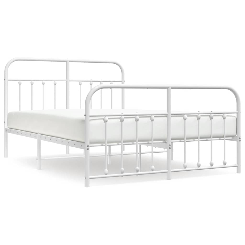 vidaXL Metalowa rama łóżka z wezgłowiem i zanóżkiem, biała, 135x190 cm