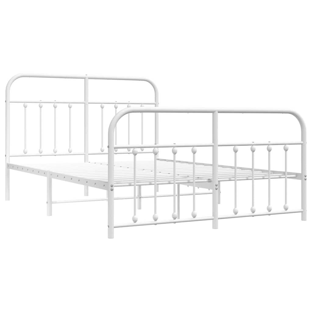 vidaXL Metalowa rama łóżka z wezgłowiem i zanóżkiem, biała, 135x190 cm