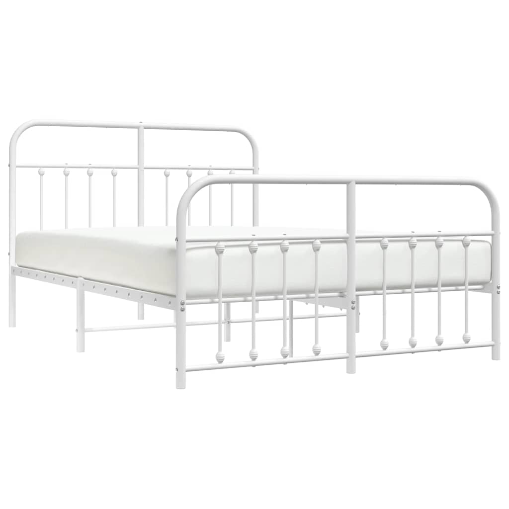 vidaXL Metalowa rama łóżka z wezgłowiem i zanóżkiem, biała, 135x190 cm