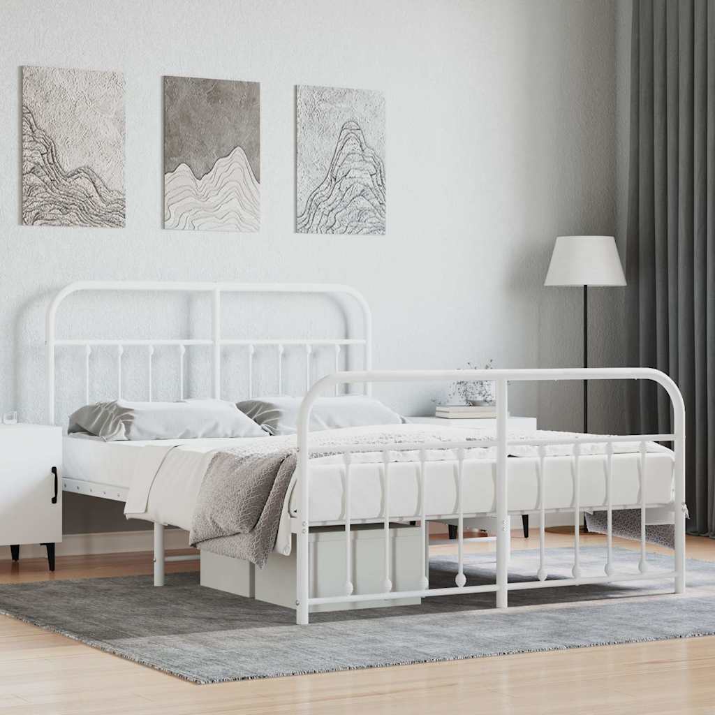 vidaXL Metalowa rama łóżka z wezgłowiem i zanóżkiem, biała, 140x190 cm