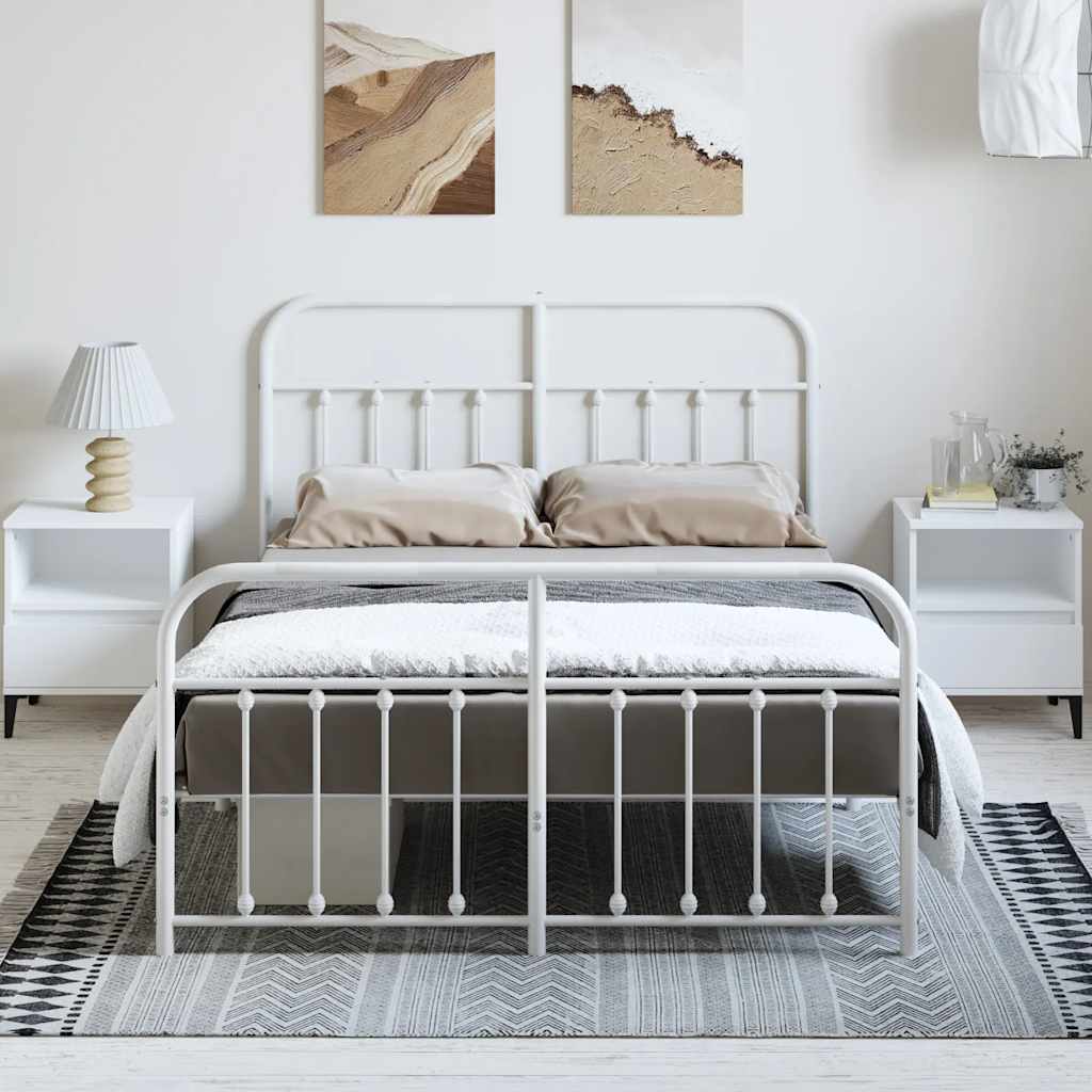 vidaXL Metalowa rama łóżka z wezgłowiem i zanóżkiem, biała, 150x200 cm