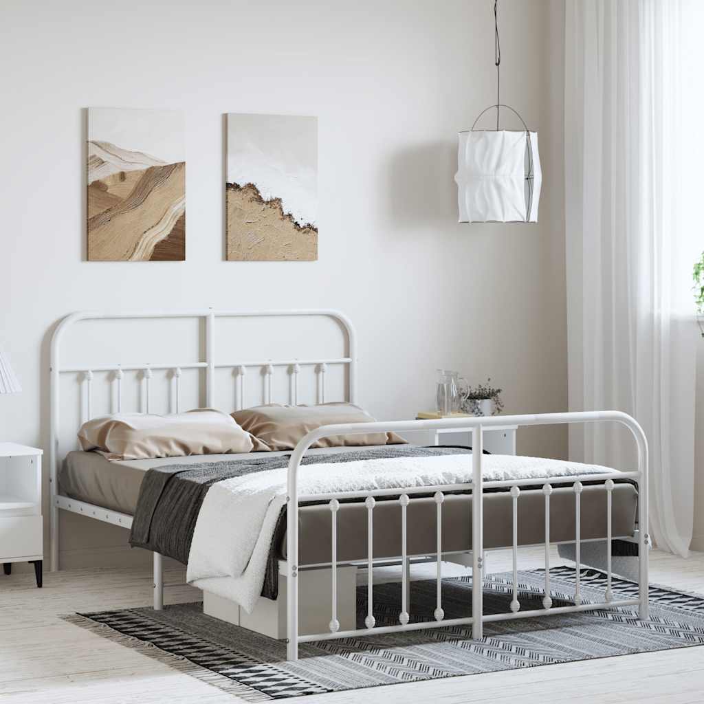 vidaXL Metalowa rama łóżka z wezgłowiem i zanóżkiem, biała, 150x200 cm