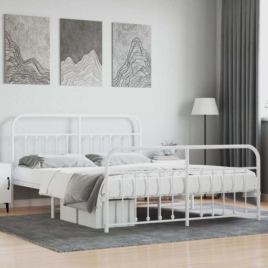 vidaXL Metalowa rama łóżka z wezgłowiem i zanóżkiem, biała, 160x200 cm