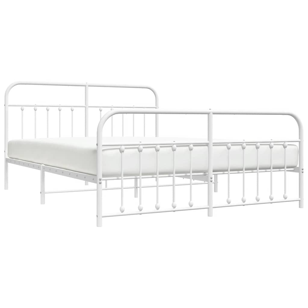 vidaXL Metalowa rama łóżka z wezgłowiem i zanóżkiem, biała, 183x213 cm