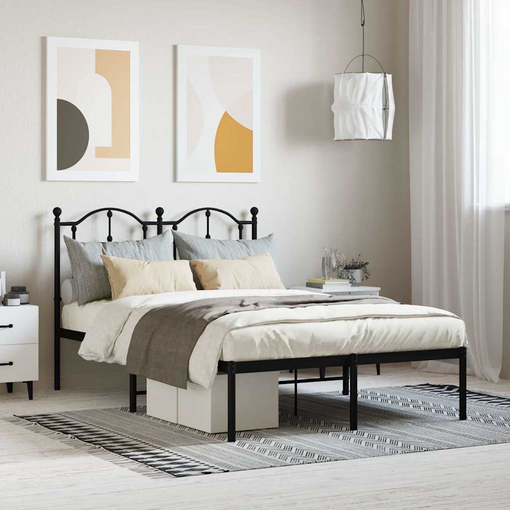 vidaXL Metalowa rama łóżka z wezgłowiem, czarna, 120x200 cm