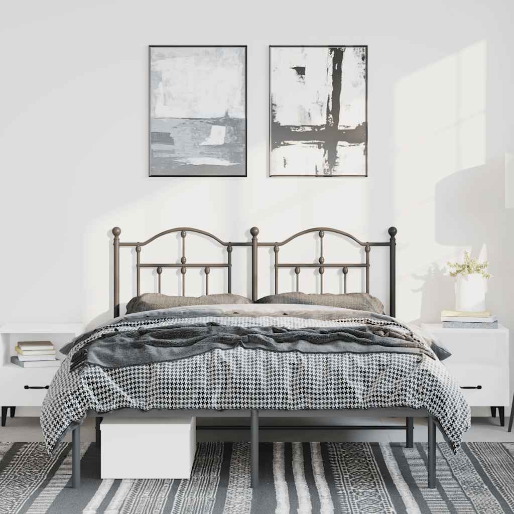 vidaXL Metalowa rama łóżka z wezgłowiem, czarna, 135x190 cm