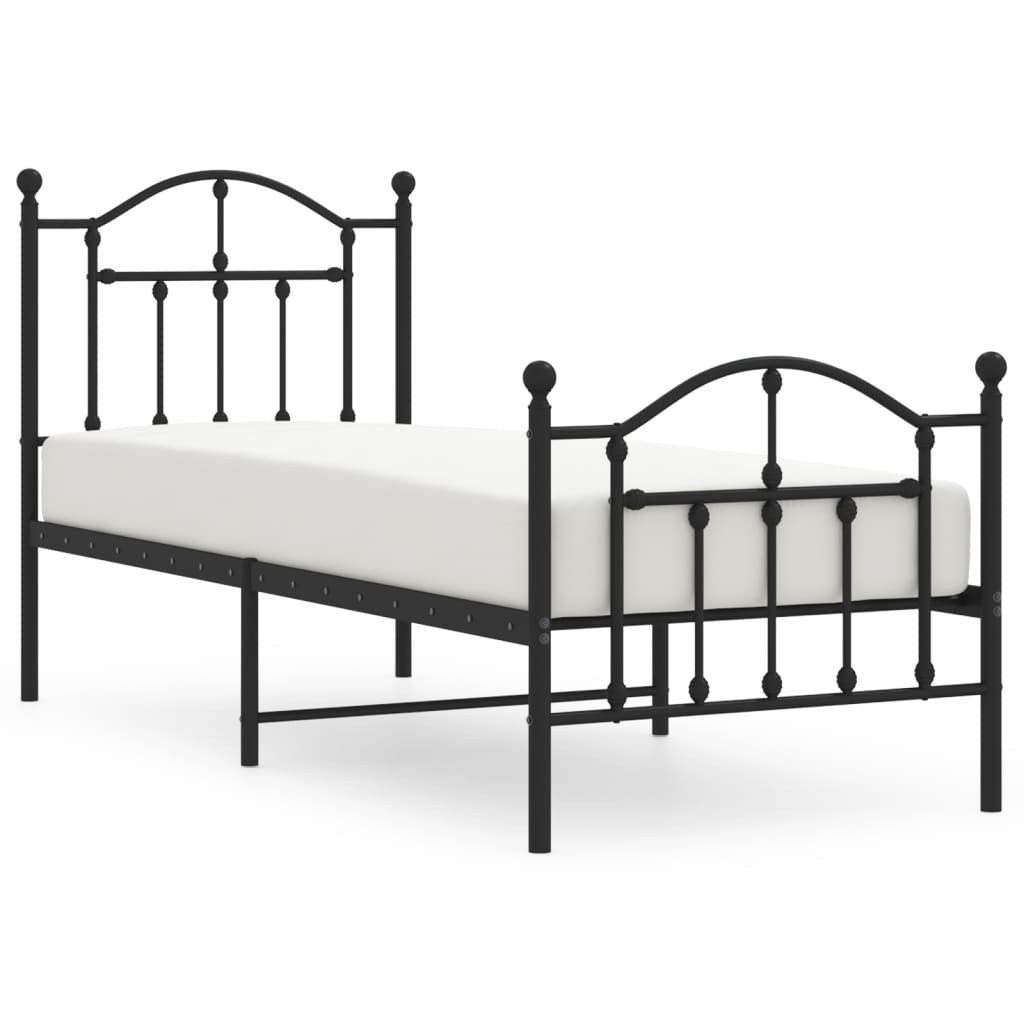 vidaXL Metalowa rama łóżka z wezgłowiem i zanóżkiem, czarna, 75x190 cm