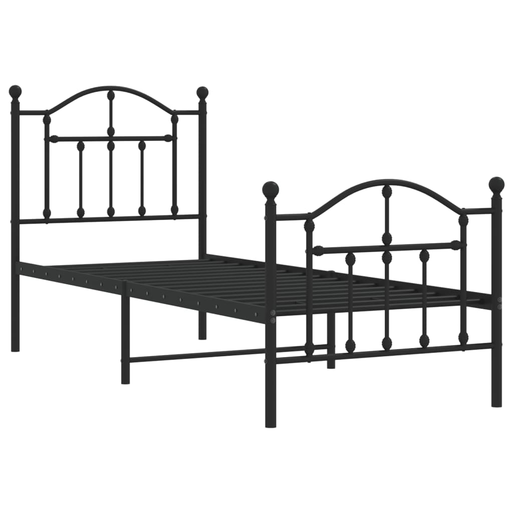 vidaXL Metalowa rama łóżka z wezgłowiem i zanóżkiem, czarna, 75x190 cm