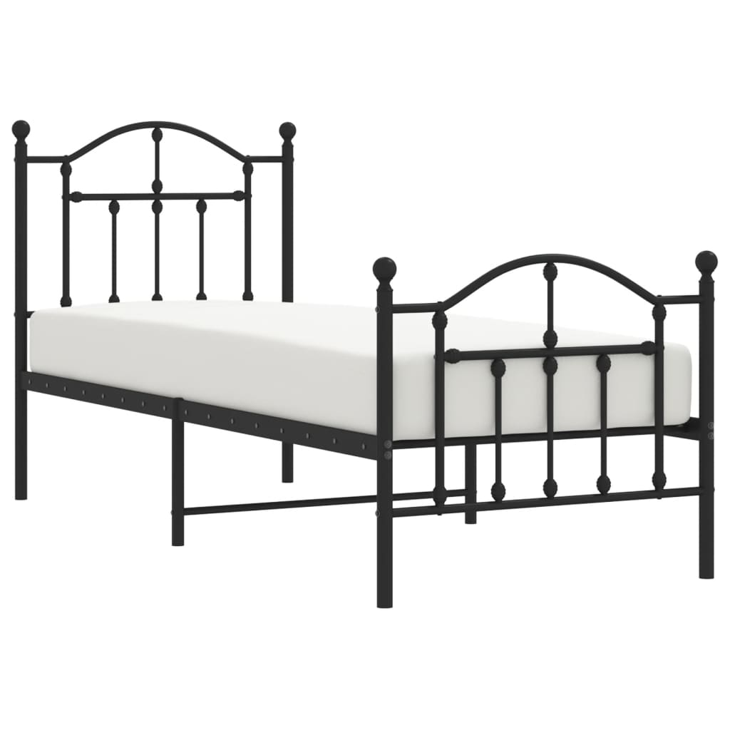 vidaXL Metalowa rama łóżka z wezgłowiem i zanóżkiem, czarna, 75x190 cm