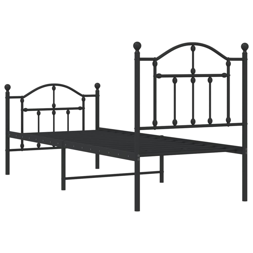 vidaXL Metalowa rama łóżka z wezgłowiem i zanóżkiem, czarna, 75x190 cm