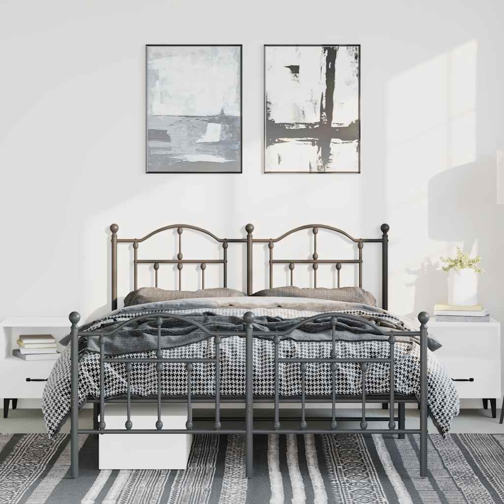 vidaXL Metalowa rama łóżka z wezgłowiem i zanóżkiem, czarna, 135x190cm