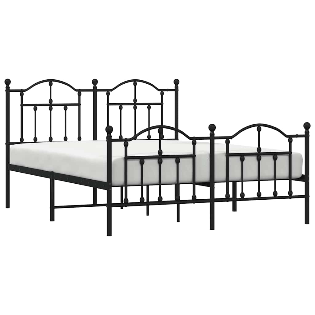 vidaXL Metalowa rama łóżka z wezgłowiem i zanóżkiem, czarna, 135x190cm