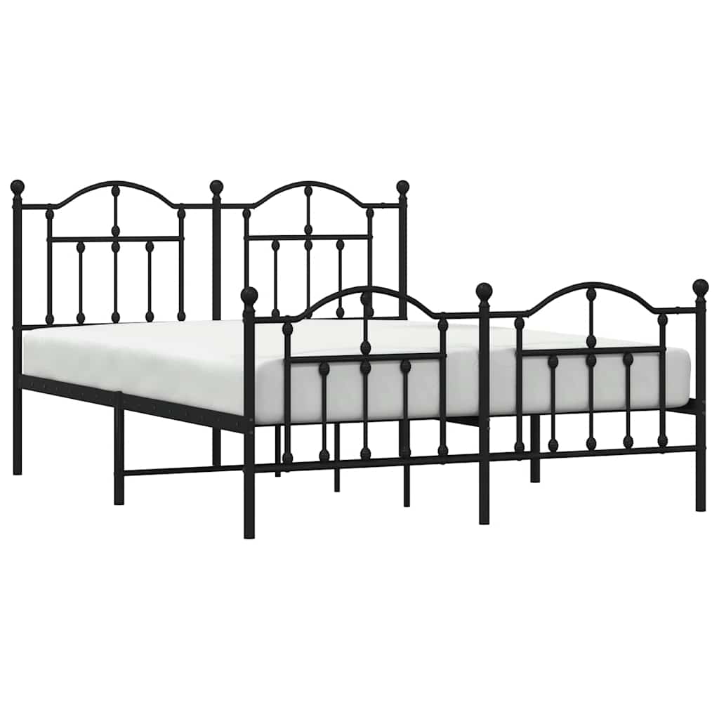 vidaXL Metalowa rama łóżka z wezgłowiem i zanóżkiem, czarna, 140x190cm