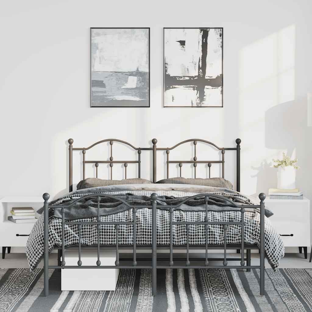 vidaXL Metalowa rama łóżka z wezgłowiem i zanóżkiem, czarna, 150x200cm