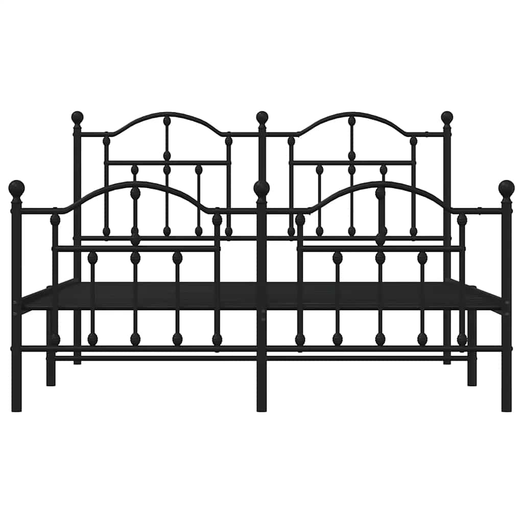 vidaXL Metalowa rama łóżka z wezgłowiem i zanóżkiem, czarna, 150x200cm