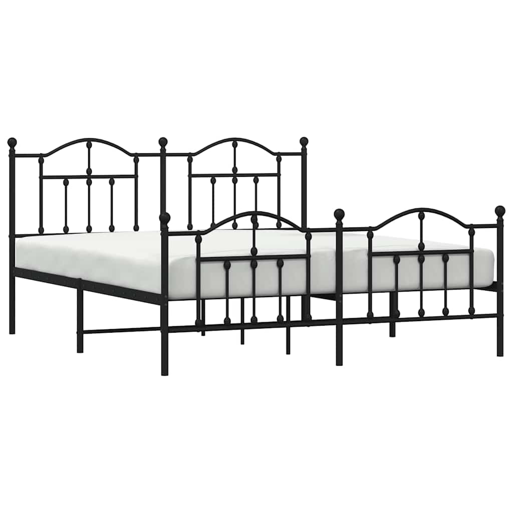 vidaXL Metalowa rama łóżka z wezgłowiem i zanóżkiem, czarna, 183x213cm
