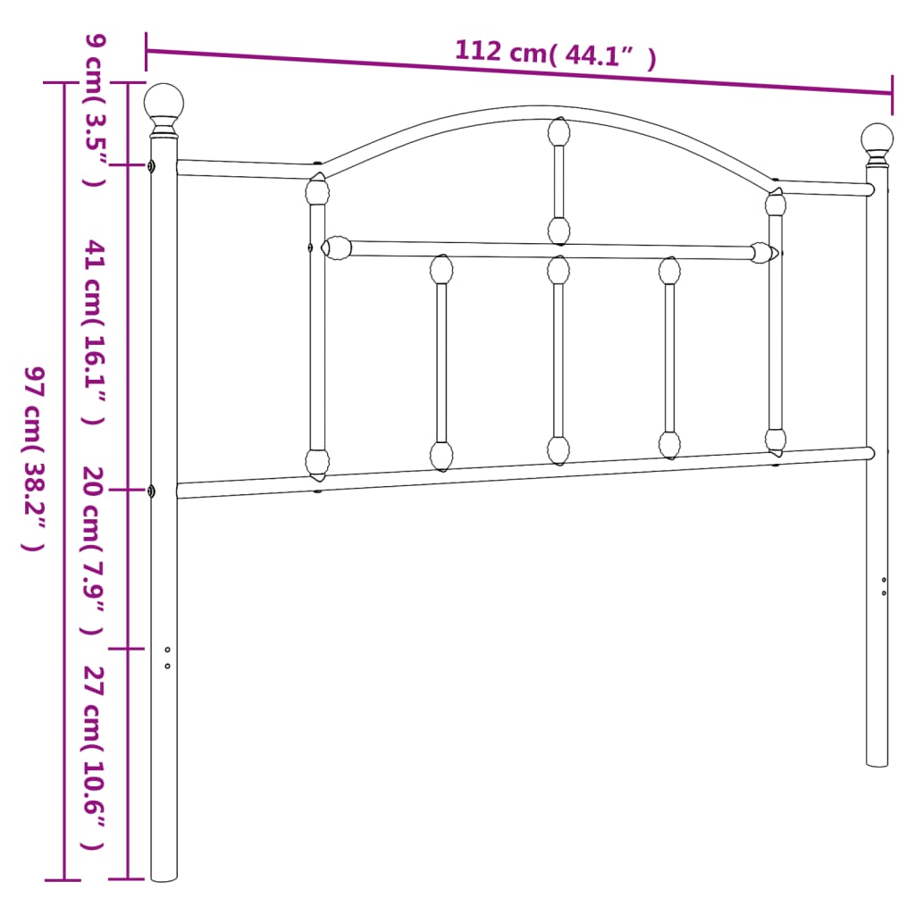 vidaXL Metalowe wymienne wezgłowie, czarne, 107 cm