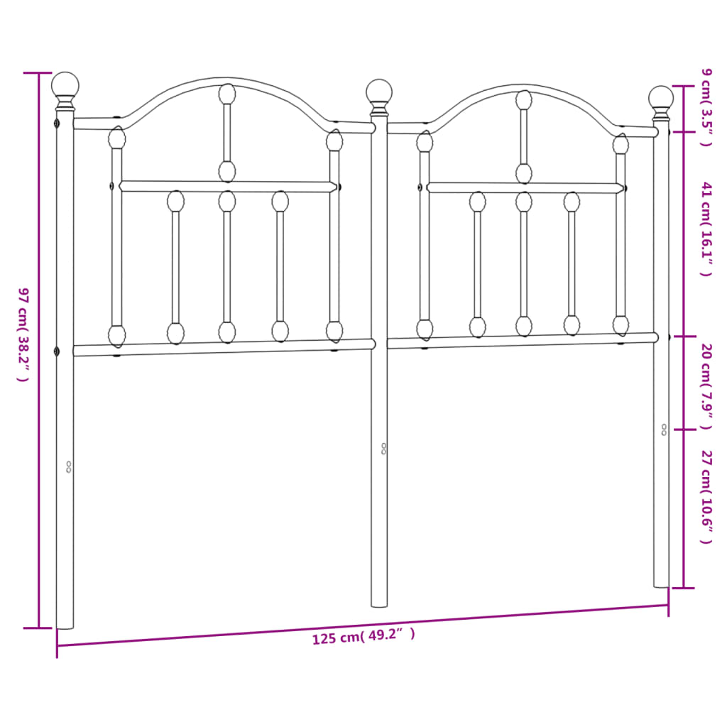 vidaXL Metalowe wymienne wezgłowie, czarne, 120 cm