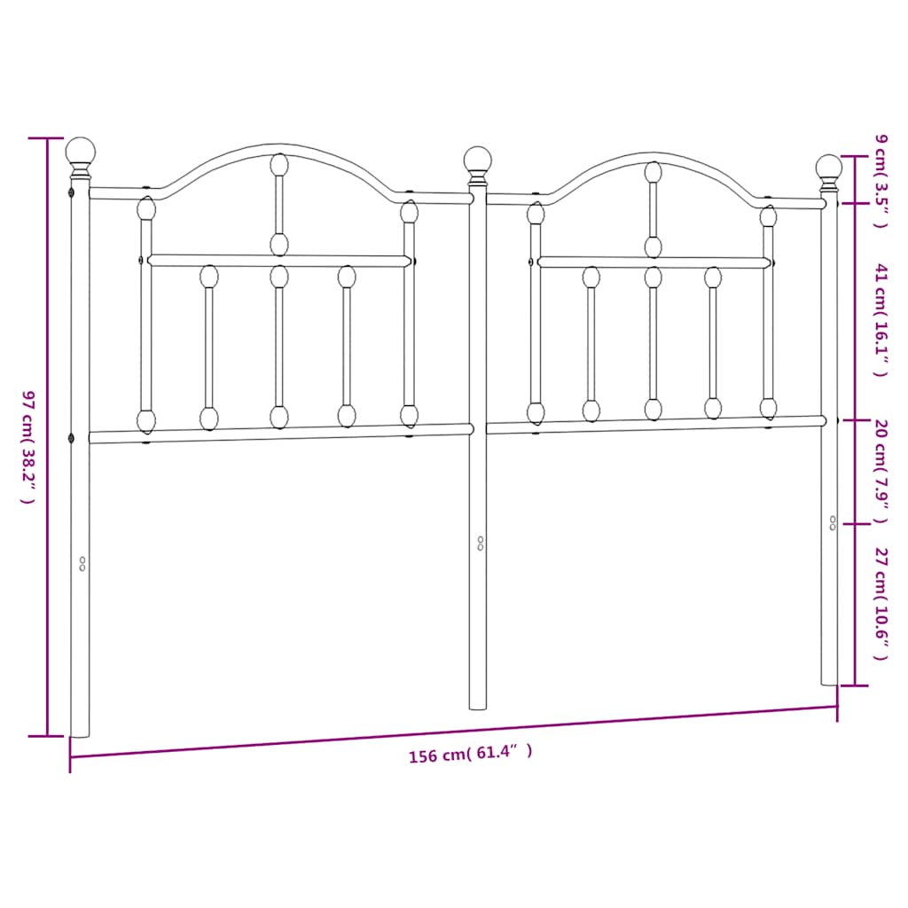 vidaXL Metalowe wymienne wezgłowie, czarne, 150 cm
