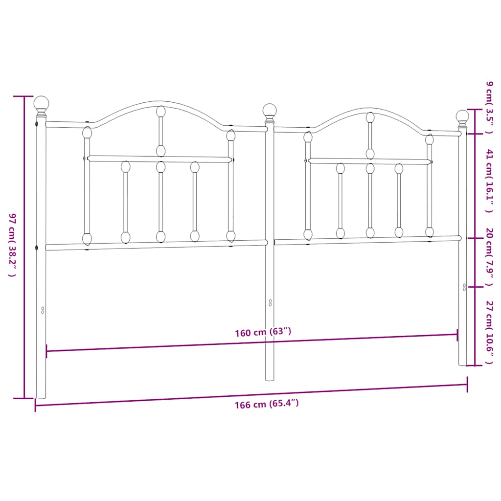 vidaXL Metalowe wymienne wezgłowie, czarne, 160 cm